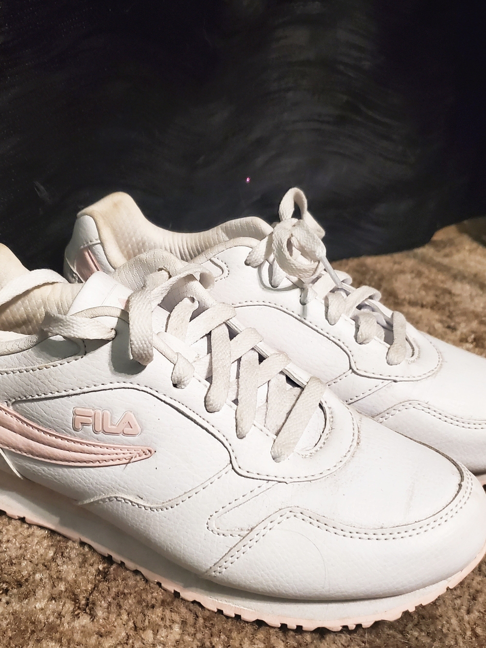 Fila White Sneakers with Light Pink Logo Accents